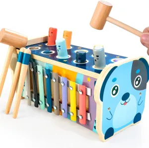 KIDWILL Wooden Hammering Pounding Toy for 12  Months Kids, Montessori Toys for 1  Year Old Babies, Early Development Toy with Pounding Bench, Xylophone, Number Sorting Maze, Gifts for Toddlers Age 1-2