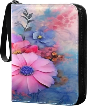 Kigai Trading Card Binder with 50 Sleeves, 400 Pockets PU Zipper Card Collection Binder 4-Pocket Portable Card Folder for Sports Cards, Game Cards (Blooming Flowers Painting)