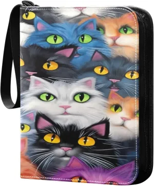 Kigai Trading Card Binder with 50 Sleeves, 400 Pockets PU Zipper Card Collection Binder 4-Pocket Portable Card Folder for Sports Cards, Game Cards (Funny Cats Colorful)