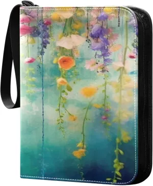 Kigai Trading Card Binder with 50 Sleeves, 400 Pockets PU Zipper Card Collection Binder 4-Pocket Portable Card Folder for Sports Cards, Game Cards (Wisteria Flower Blurred Painting)