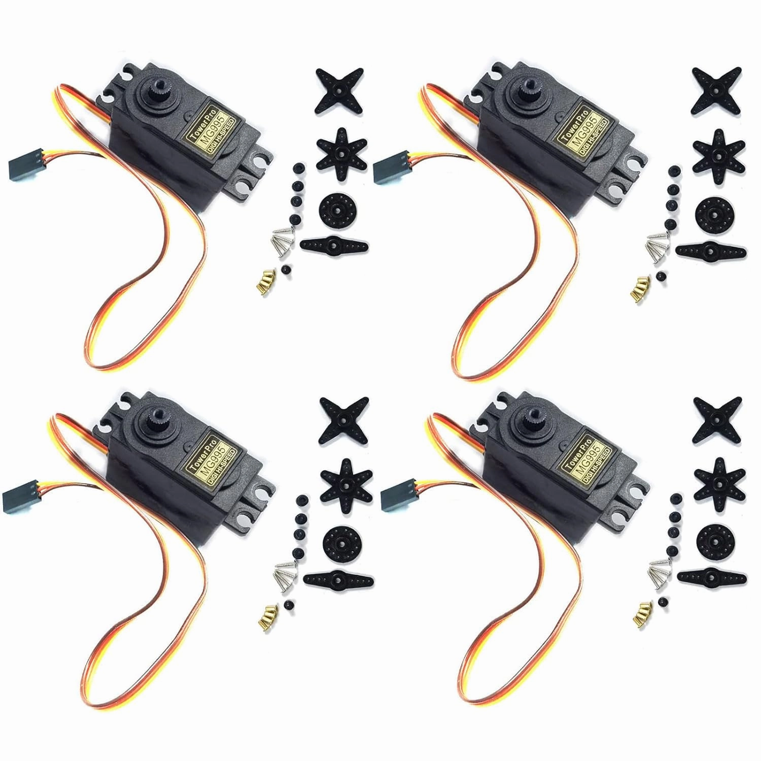 KIRO&SEEU 4PCS MG995 360°High Speed Torque Metal Gear Servo Motor Set Kit fit Boat/RC Helicopter/Car/Airplane/Smart Robot
