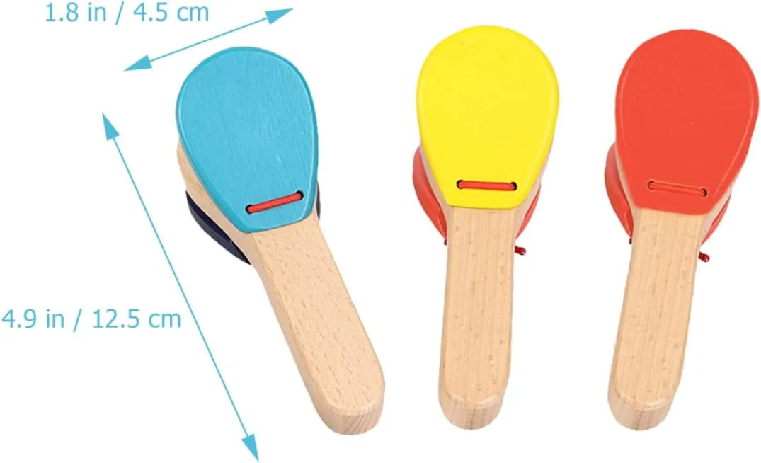 Kisangel 6Pcs Wooden Baby Castanet Musical Education Toys Percussion Handle Clapper for Kids Castanets Instrument Toy