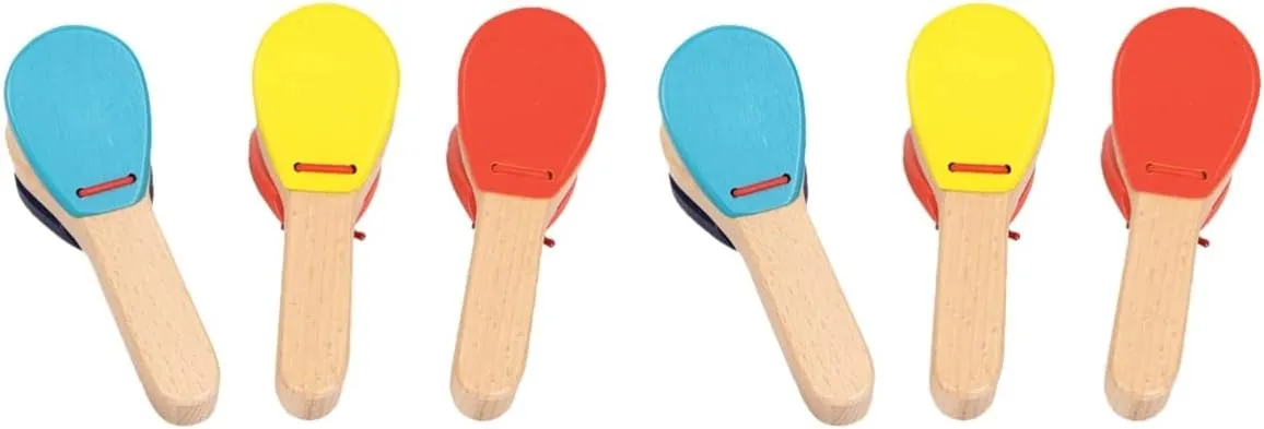 Kisangel 6Pcs Wooden Baby Castanet Musical Education Toys Percussion Handle Clapper for Kids Castanets Instrument Toy