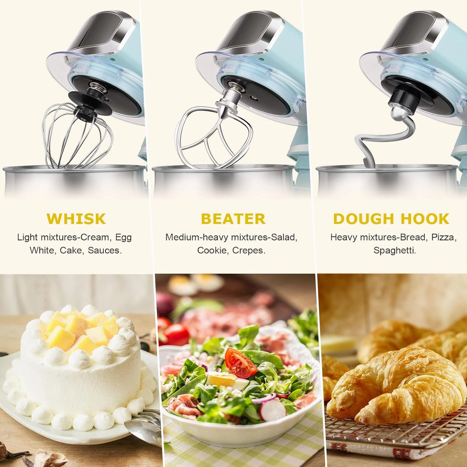 Kitchen in the box Stand Mixer,3.2Qt Small Electric Food Mixer,6 Speeds Portable Lightweight Kitchen Mixer for Daily Use with Egg Whisk,Dough Hook,Flat Beater (Blue) (Renewed)