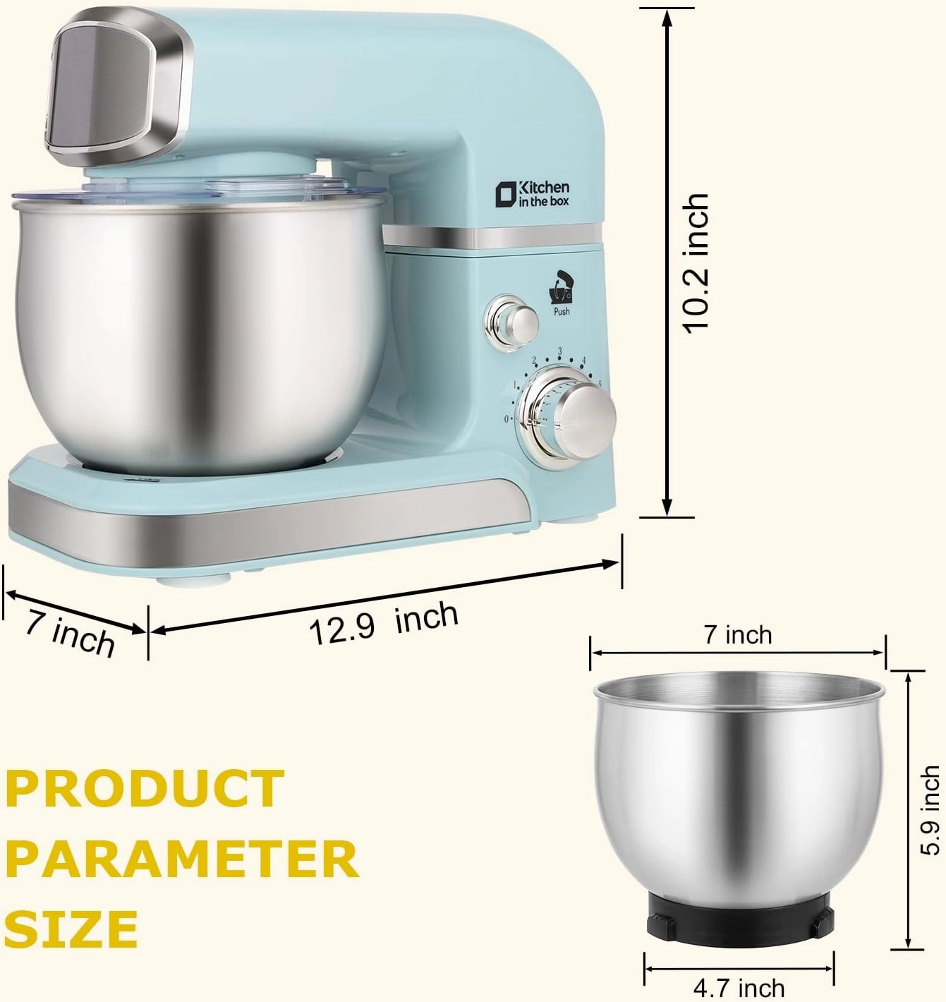Kitchen in the box Stand Mixer,3.2Qt Small Electric Food Mixer,6 Speeds Portable Lightweight Kitchen Mixer for Daily Use with Egg Whisk,Dough Hook,Flat Beater (Blue) (Renewed)