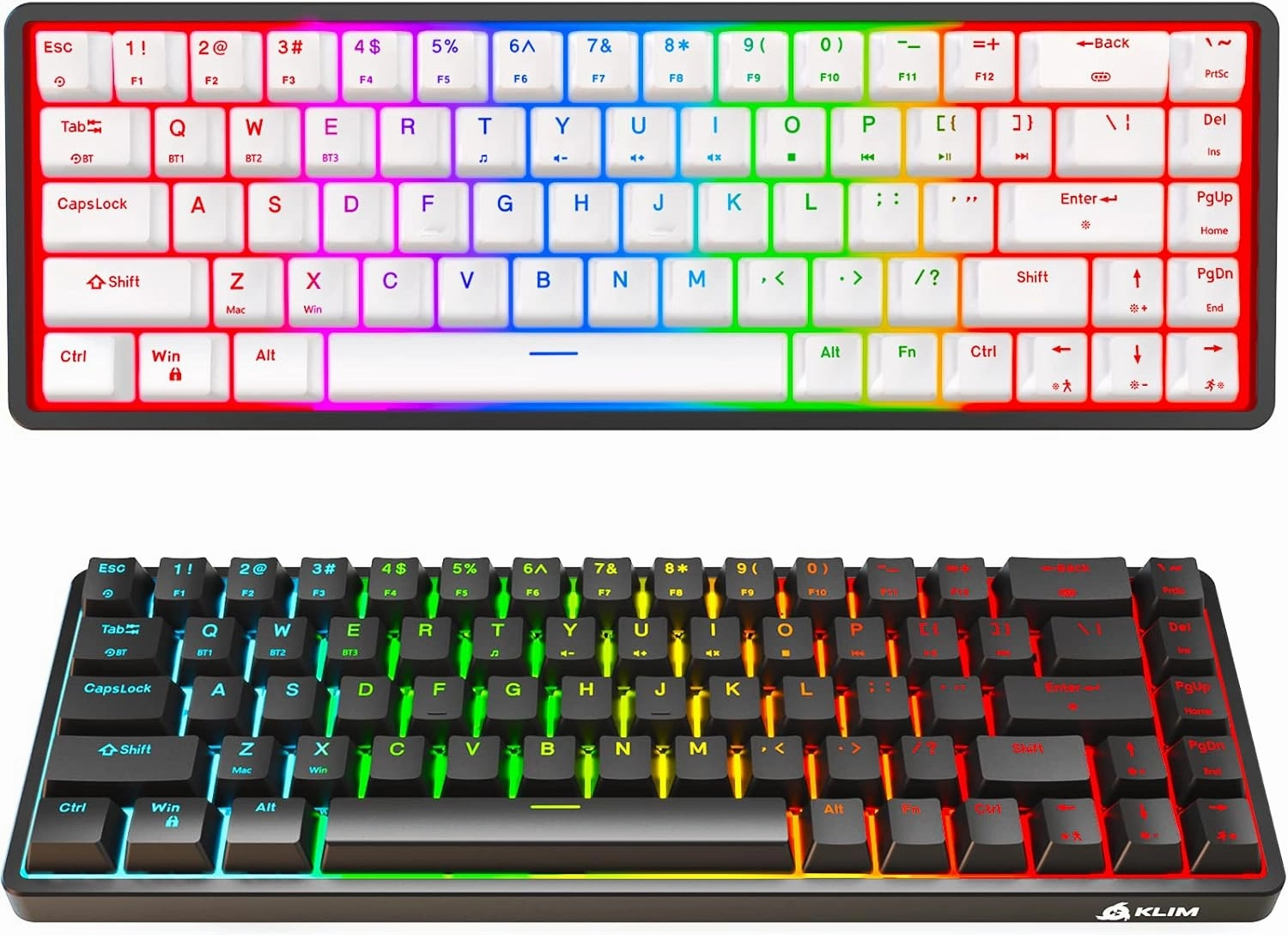 KLIM Shift Wireless Mechanical Keyboard – New Version – Hotswap TKL RGB with Extra 68 Keycap Set – Backlit Mini Gaming Keyboard – 2.4GHz Wireless & Bluetooth – 60% Layout – PC Gamer