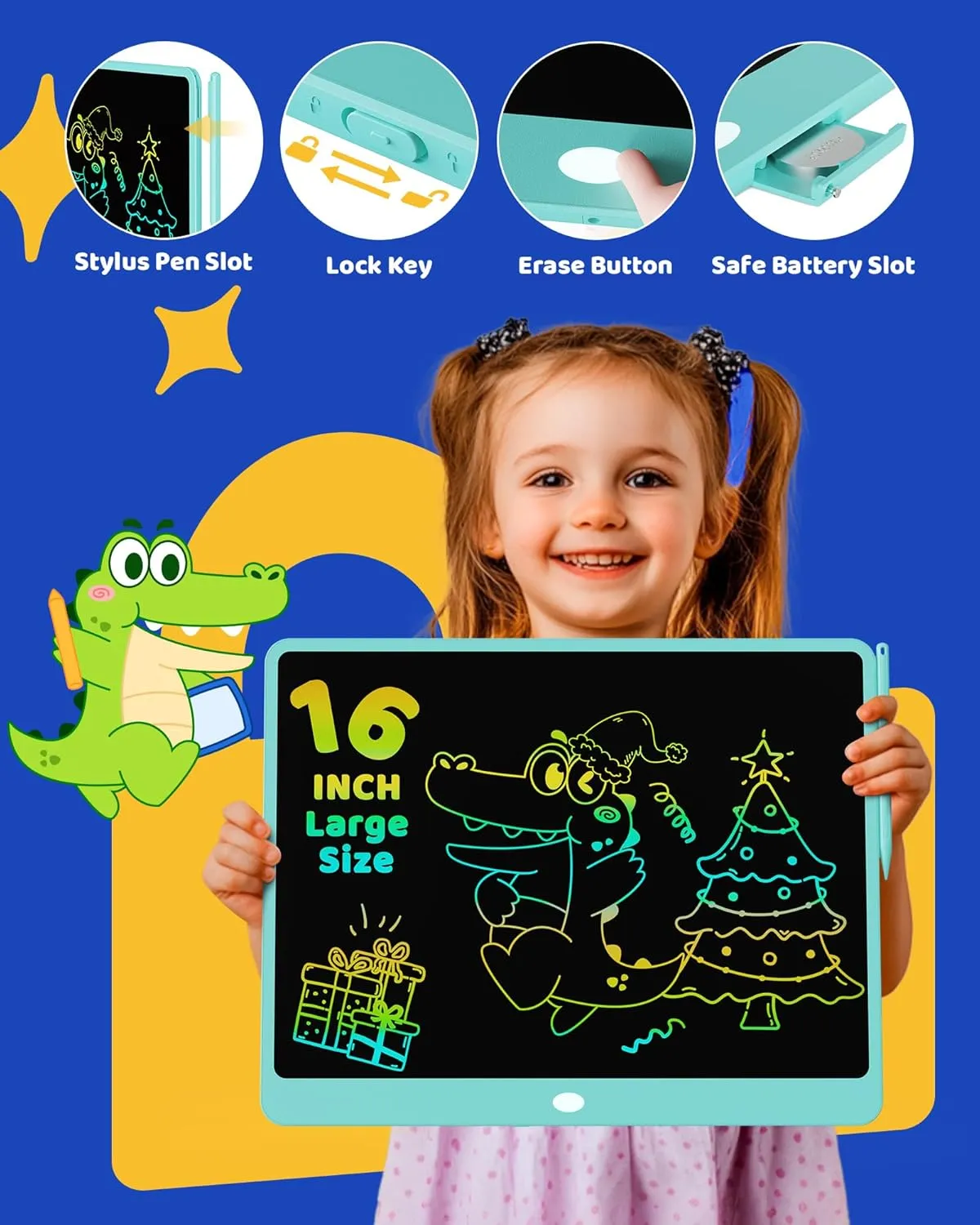 KOKODI LCD Writing Tablet for Kids 16 Inch Colorful Doodle Board, Electronic Drawing Tablet Drawing Pad for Kids, Educational and Learning Kids Toys Gifts for 3 4 5 6 7 8 Year Old Boys and Girls