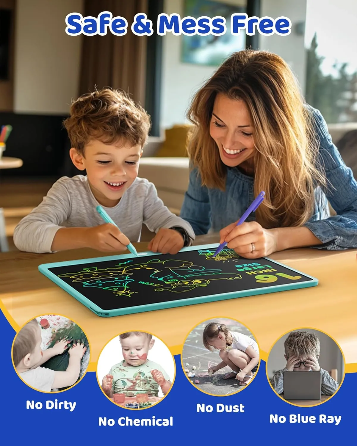 KOKODI LCD Writing Tablet for Kids 16 Inch Colorful Doodle Board, Electronic Drawing Tablet Drawing Pad for Kids, Educational and Learning Kids Toys Gifts for 3 4 5 6 7 8 Year Old Boys and Girls