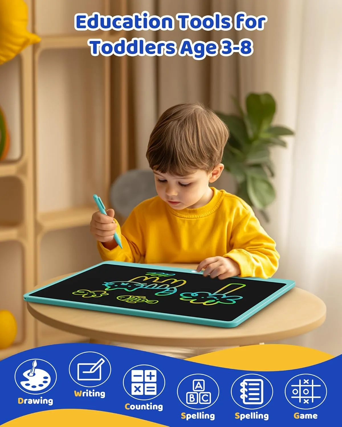 KOKODI LCD Writing Tablet for Kids 16 Inch Colorful Doodle Board, Electronic Drawing Tablet Drawing Pad for Kids, Educational and Learning Kids Toys Gifts for 3 4 5 6 7 8 Year Old Boys and Girls