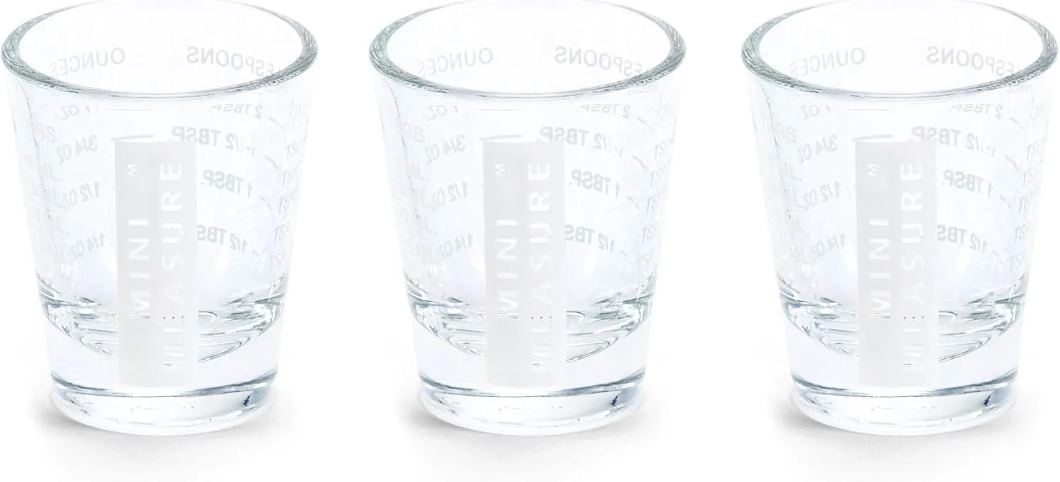 Kolder Mini Measure Heavy Glass, 20-Incremental Measurements Multi-Purpose Liquid and Dry Measuring Shot Glass, White, Set of 3