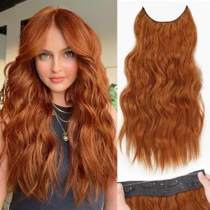 KooKaStyle Invisible Wire Hair Extensions with Transparent Headband Adjustable Size 4 Secure Clips Long Wavy Secret Wire Hairpiece for Women（Copper Red 20 Inch ）