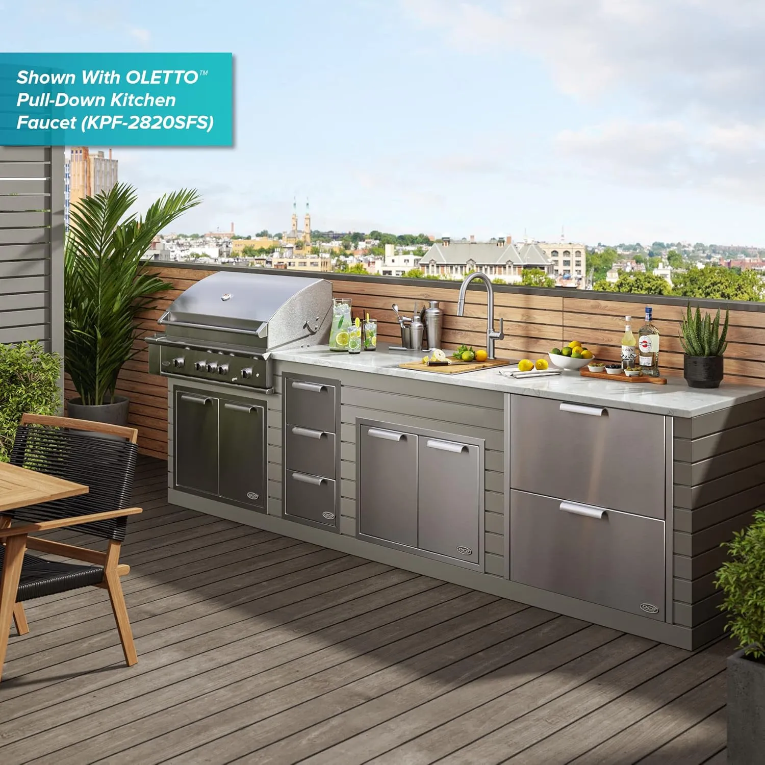Kraus KWT311-15-316 Kore Outdoor Workstation Drop-In 16 Gauge Marine Grade T-316 Stainless Steel Single Bowl Kitchen Bar Sink with Accessories, 15 x 22 inch