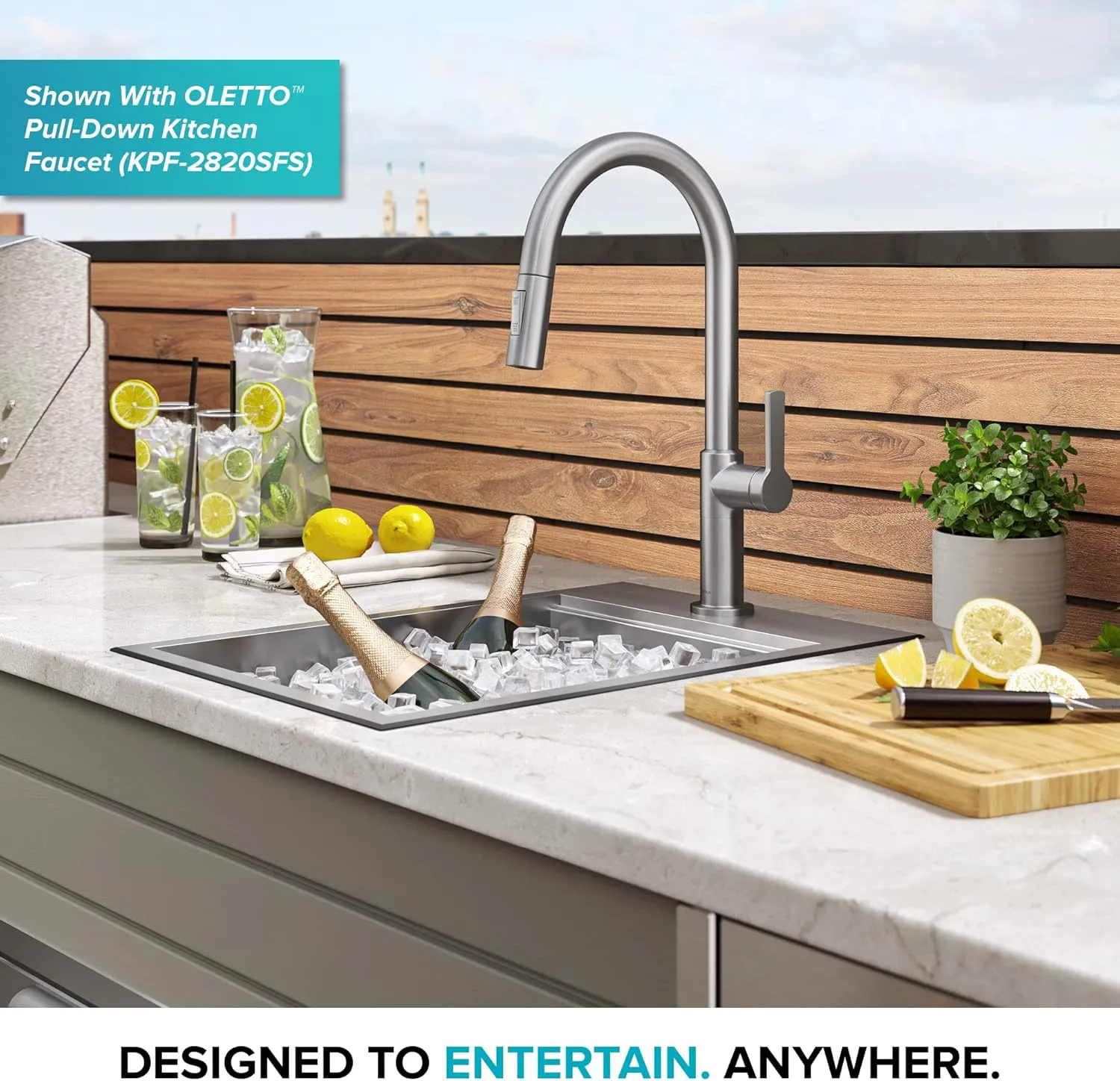 Kraus KWT311-15-316 Kore Outdoor Workstation Drop-In 16 Gauge Marine Grade T-316 Stainless Steel Single Bowl Kitchen Bar Sink with Accessories, 15 x 22 inch