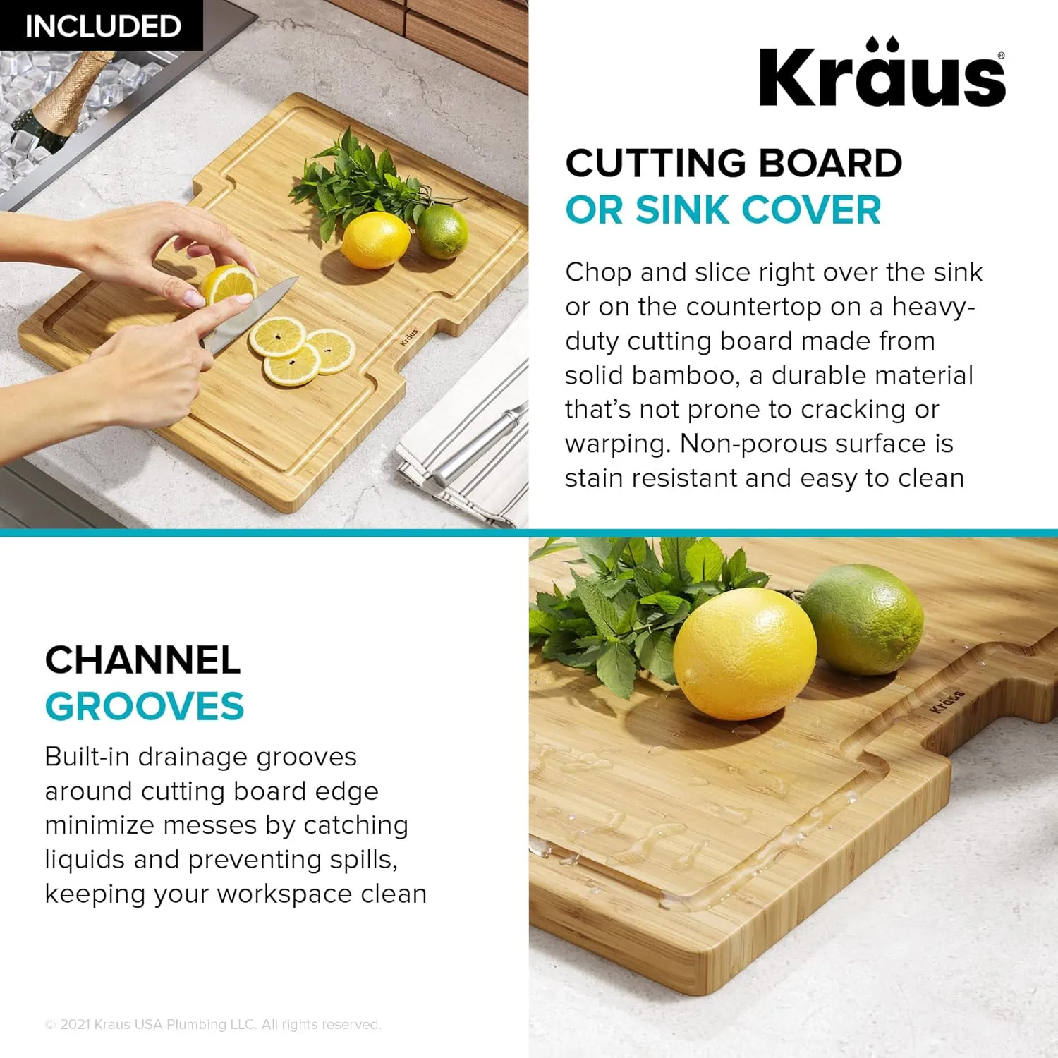 Kraus KWT311-15-316 Kore Outdoor Workstation Drop-In 16 Gauge Marine Grade T-316 Stainless Steel Single Bowl Kitchen Bar Sink with Accessories, 15 x 22 inch