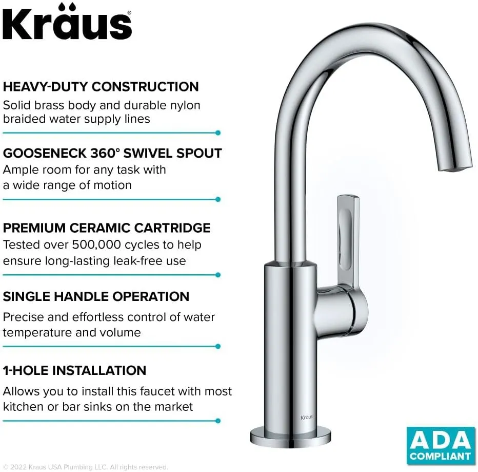 Kraus Oletto Single Handle Kitchen Bar Faucet in Chrome, Kitchen Sink Faucets, KPF-2822CH