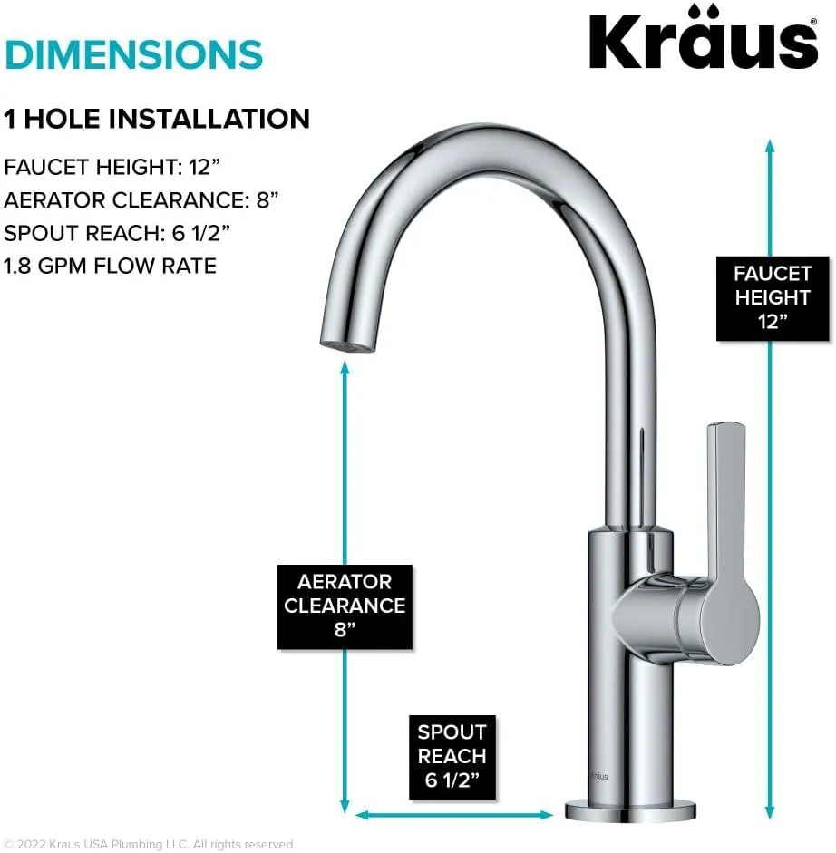 Kraus Oletto Single Handle Kitchen Bar Faucet in Chrome, Kitchen Sink Faucets, KPF-2822CH