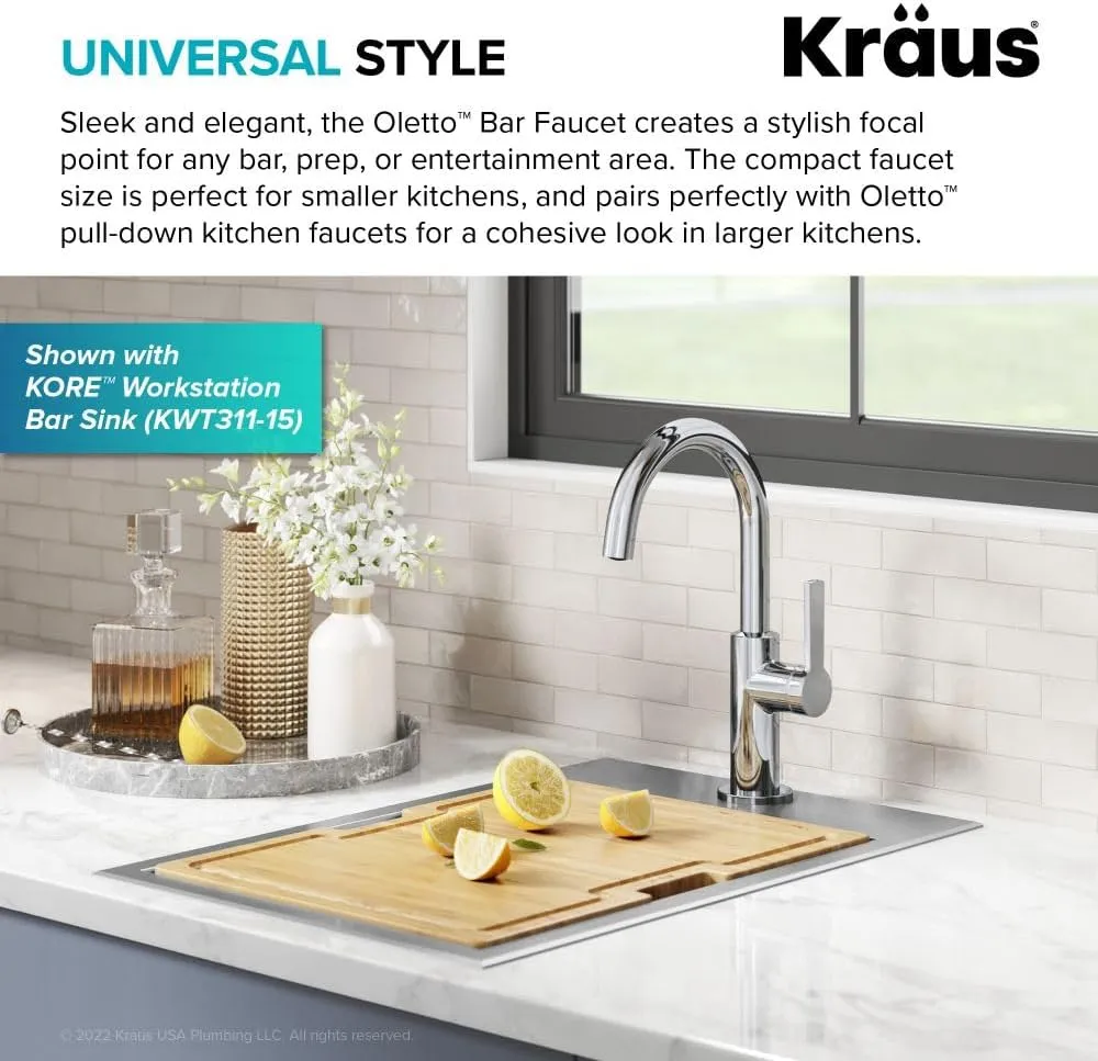 Kraus Oletto Single Handle Kitchen Bar Faucet in Chrome, Kitchen Sink Faucets, KPF-2822CH