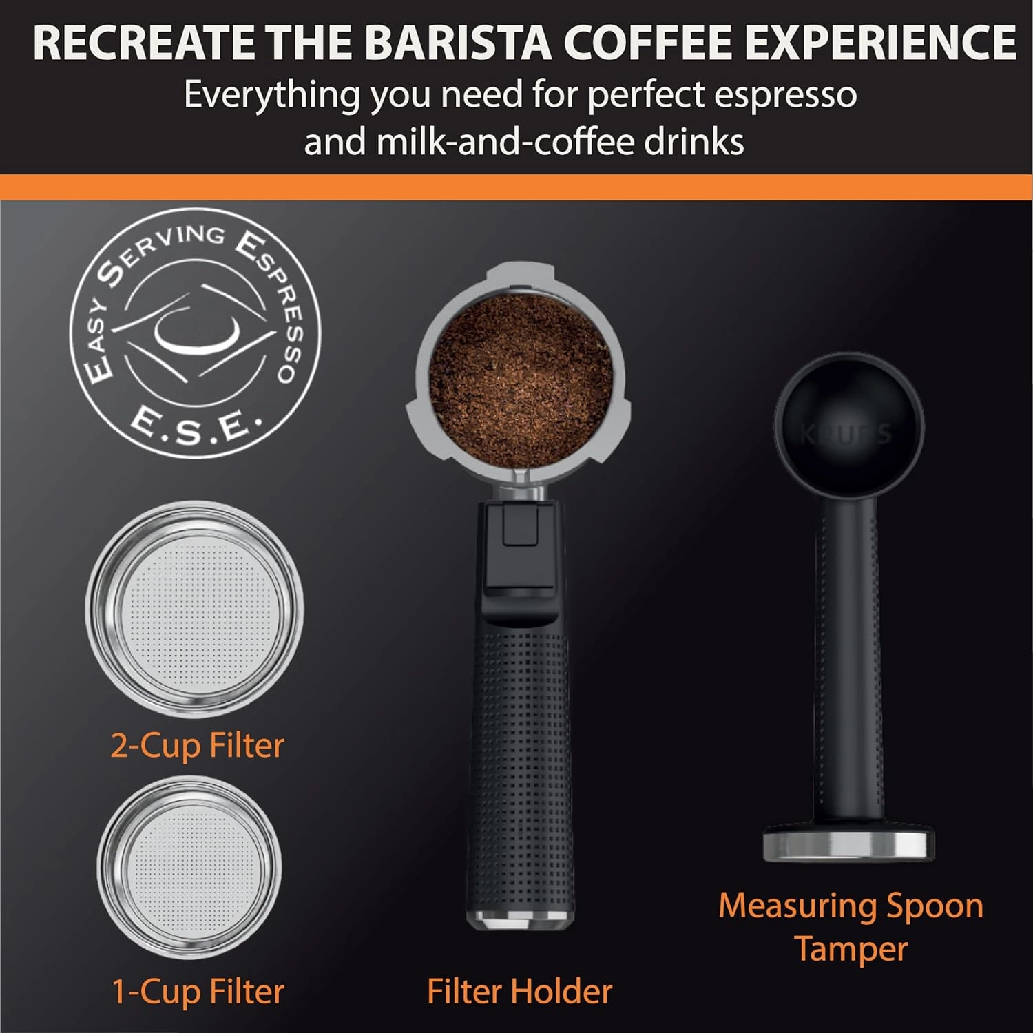KRUPS Stainless Steel Espresso Machine: 15-Bar Pump Pressure, Milk Frother for Cappuccino and Latte, Fast Pre-Heat, 2-Cup Capacity, Cup Warmer, Easy Cleaning, 1350W, Silver