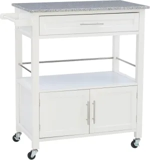 Kyler White Granite Topped Kitchen Cart with Lockable Casters and Hidden Storage Spaces by Linon