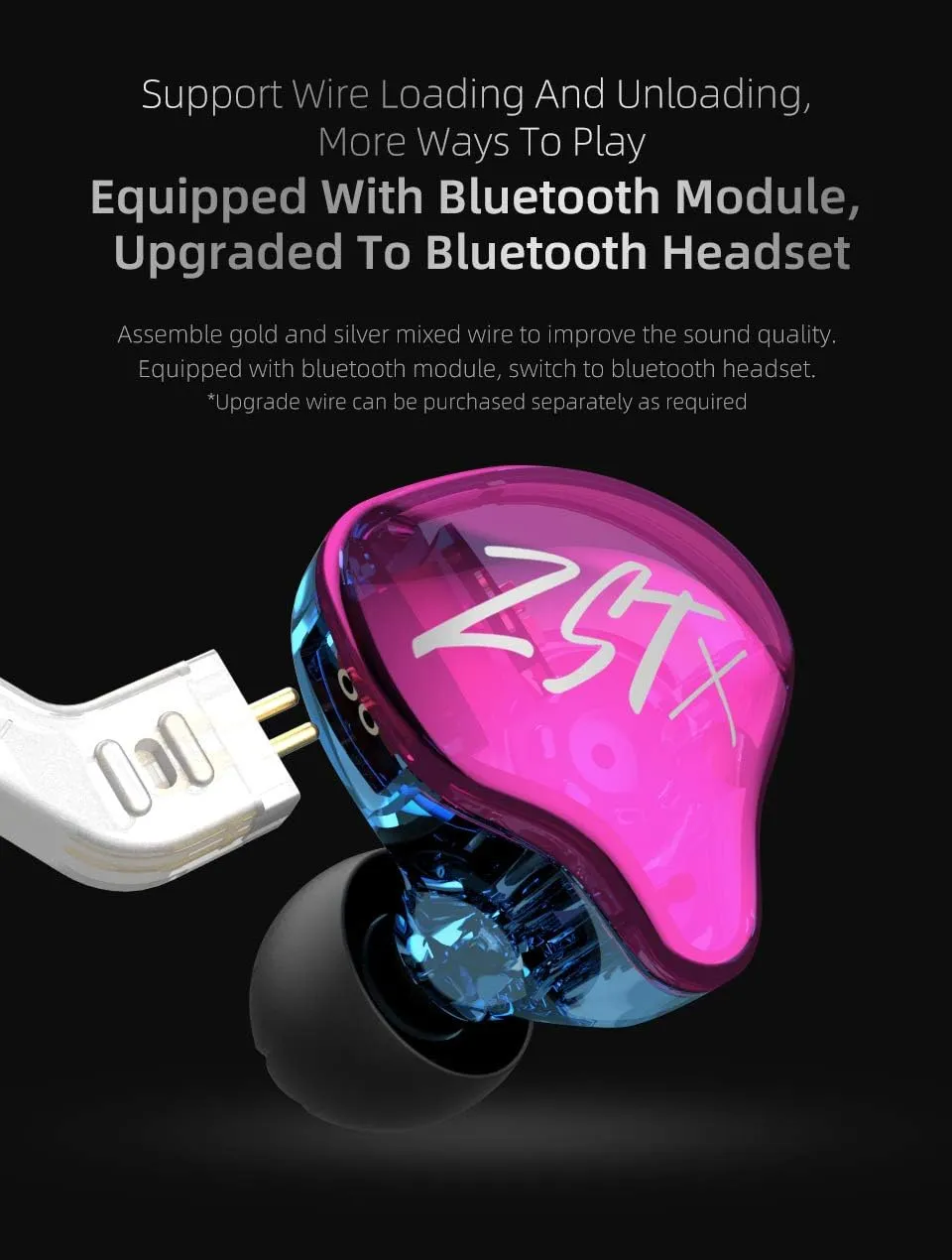 KZ ZST X in-Ear Monitors, Upgraded Dynamic Hybrid Dual Driver ZSTX Earphones, HiFi Stereo IEM Wired Earbuds/Headphones with Detachable Cable for Musician Audiophile (with Mic, Black)
