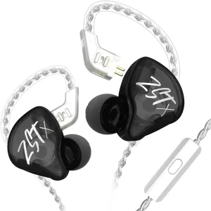 KZ ZST X in-Ear Monitors, Upgraded Dynamic Hybrid Dual Driver ZSTX Earphones, HiFi Stereo IEM Wired Earbuds/Headphones with Detachable Cable for Musician Audiophile (with Mic, Black)