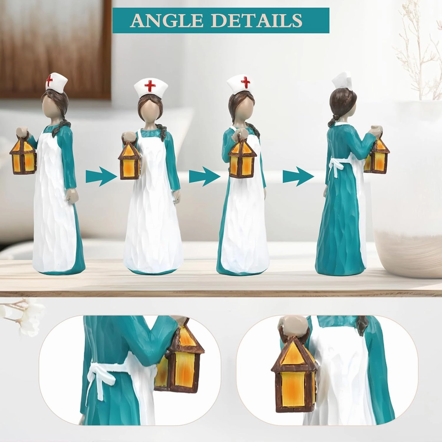 Lake Blue Lantern Nurse Decoration, Hand-Painted Statues of Nurses with Lanterns, Thanksgiving Day, Nurses Day Souvenirs and Gifts, Tabletop Art Ornaments