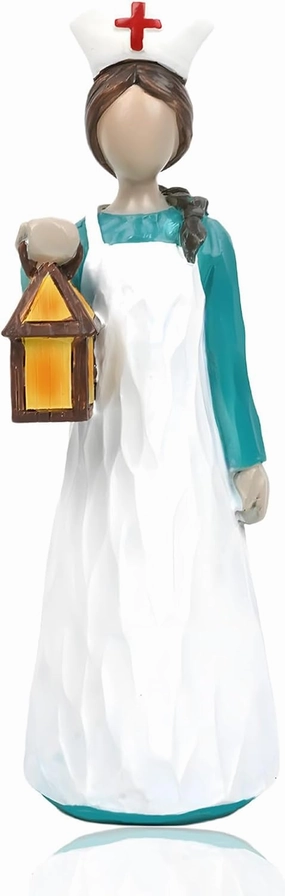 Lake Blue Lantern Nurse Decoration, Hand-Painted Statues of Nurses with Lanterns, Thanksgiving Day, Nurses Day Souvenirs and Gifts, Tabletop Art Ornaments