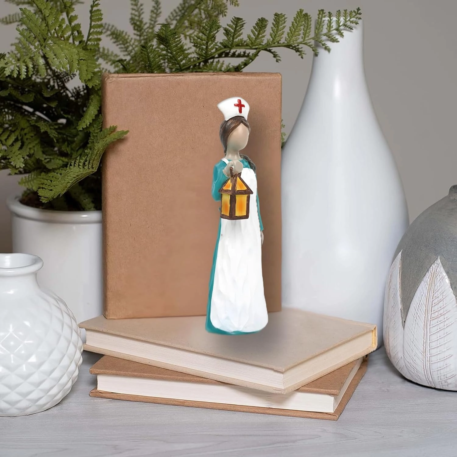 Lake Blue Lantern Nurse Decoration, Hand-Painted Statues of Nurses with Lanterns, Thanksgiving Day, Nurses Day Souvenirs and Gifts, Tabletop Art Ornaments