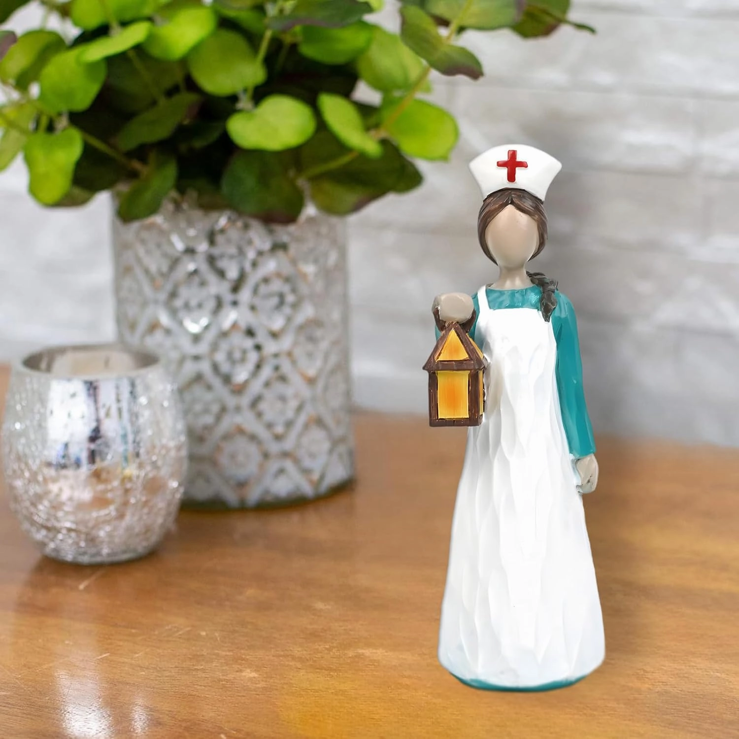 Lake Blue Lantern Nurse Decoration, Hand-Painted Statues of Nurses with Lanterns, Thanksgiving Day, Nurses Day Souvenirs and Gifts, Tabletop Art Ornaments
