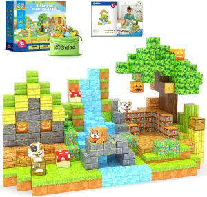 Large Magnetic Blocks 1" Building Cubes Toys for Kids Ages 4-6 5-7 8-12, Magworld Bamboo House Building Craft Construction Toy Set, Creative Sensory Toys Game Gift for 3  Year Old Boys Girls
