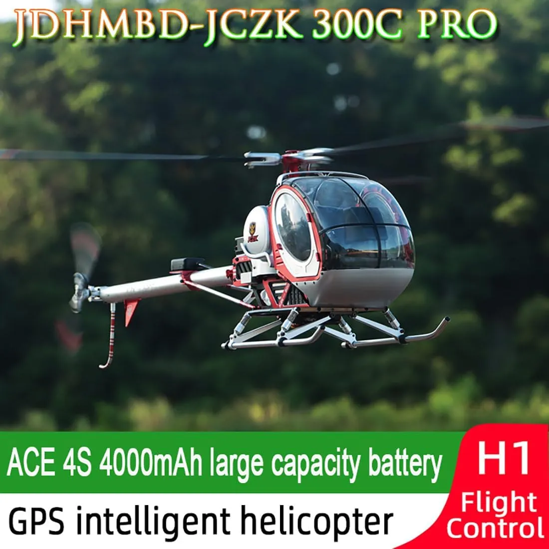 Large RC Helicopter for Adults - JCZK 300C PRO With 2.4G 12CH Remote Control, GPS H1 Smart Flight Control, Model Gift (RTF/Red)