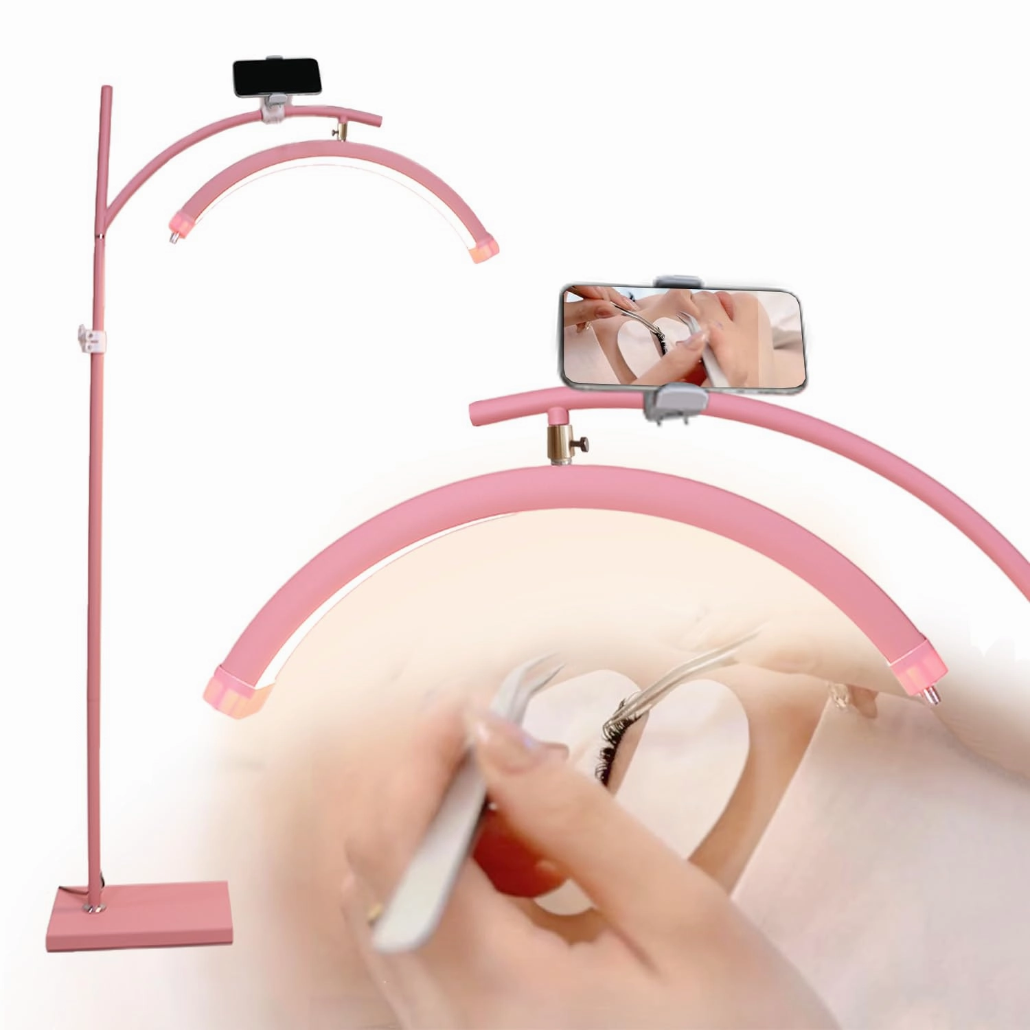 Lash Light Lamp for Eyelash Extensions LED Floor Half Moon Ring Light Lamp for Lash Extension Esthetician Light Tattoo, Nail Tech R Pink