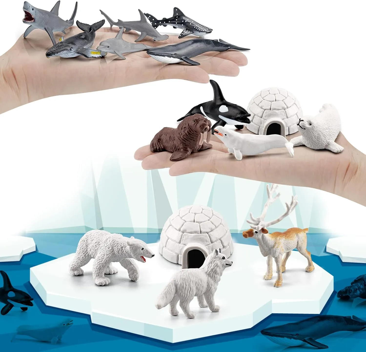 LC JoyCre Arctic Animals Mini Sea Creatures Toys Set - 22PCS Figurines for Toddlers - Sharks, Sea Turtle & More - Bulk Kids Birthday Gift