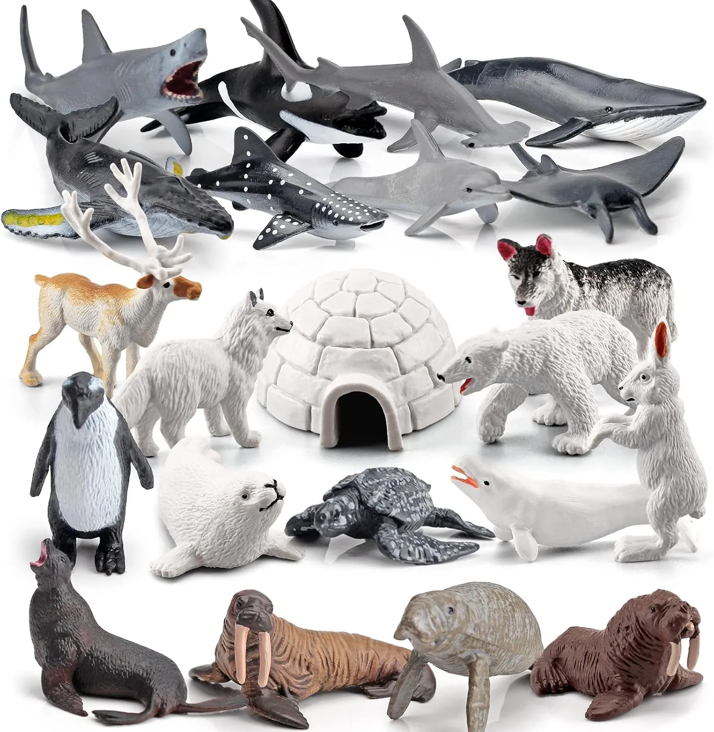 LC JoyCre Arctic Animals Mini Sea Creatures Toys Set - 22PCS Figurines for Toddlers - Sharks, Sea Turtle & More - Bulk Kids Birthday Gift
