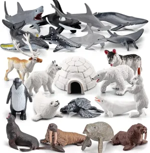 LC JoyCre Arctic Animals Mini Sea Creatures Toys Set - 22PCS Figurines for Toddlers - Sharks, Sea Turtle & More - Bulk Kids Birthday Gift