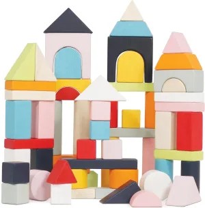 Le Toy Van - Educational Wooden Building Blocks 60 Piece Set Toy | Montessori Style Shape & Colour Development Toy - Suitable for 12 Months   (PL135)