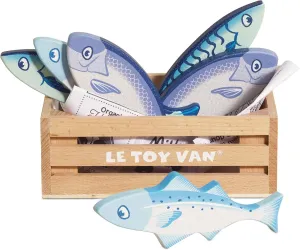 Le Toy Van - Wooden Honeybee Market Fresh Fish Crate | Wooden Role Play Toy | Supermarket Pretend Play Shop Food