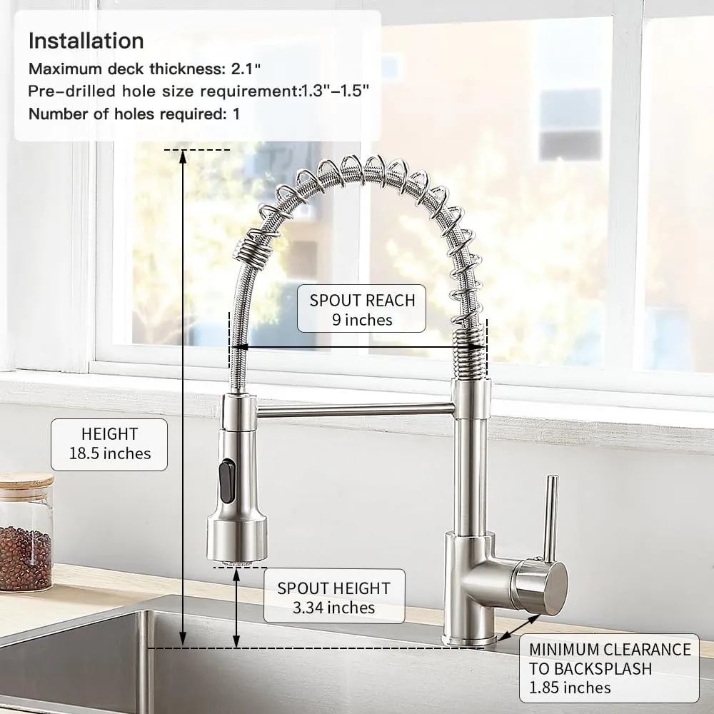 LED Light Kitchen Faucet with Pull Down Sprayer Sus304 Stainless Steel Industrial Single Handle Faucet for Farmhouse Camper Laundry Utility Rv Wet Bar Sinks Brushed Nickel 9003SN
