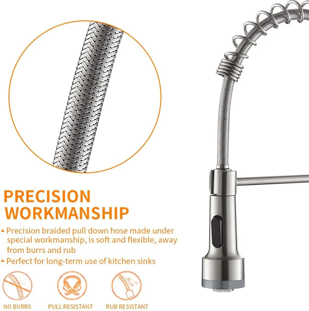 LED Light Kitchen Faucet with Pull Down Sprayer Sus304 Stainless Steel Industrial Single Handle Faucet for Farmhouse Camper Laundry Utility Rv Wet Bar Sinks Brushed Nickel 9003SN