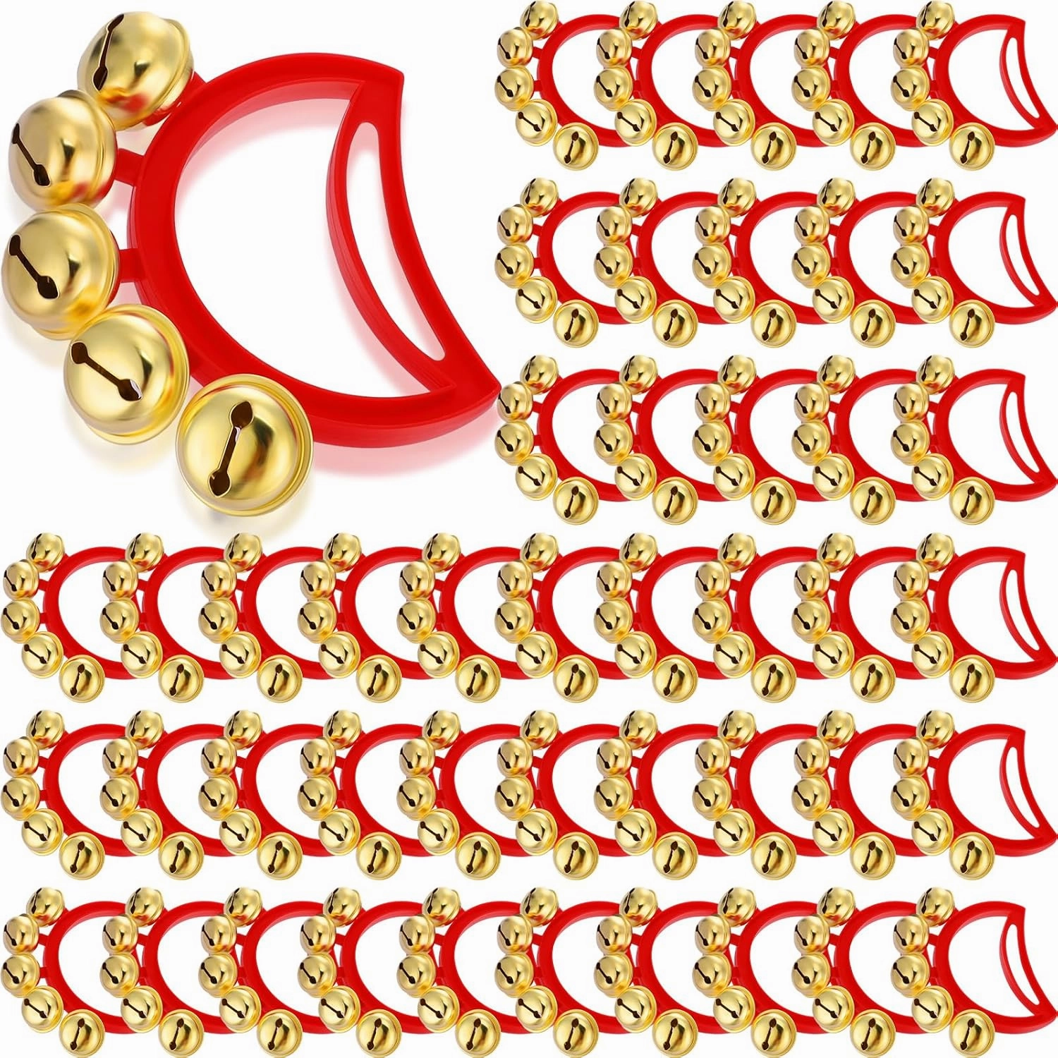 Lenwen 60 Pack Christmas Hand Bell Noise Makers Kids Musical Instruments Handheld Christmas Bells Jingle Bell for Kids Adults Holiday Christmas Party Favors, Red