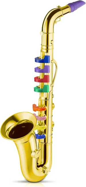 Lewtemi Kid Musical Instruments Saxophone with 8 Colored Coded Keys Plastic Saxophone Children Preschool Music Toy Gift Wind Instrument Teaching Songs Stage Performances for Toddlers Children
