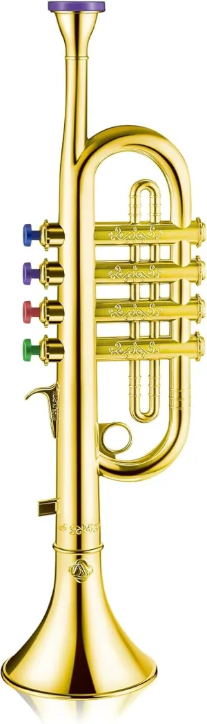 Lewtemi Musical Instruments Kid Trumpet with 4 Colored Coded Keys Plastic Trumpet Children Preschool Music Toy Gift Wind Instrument Teaching Songs Stage Performances for Toddlers Children