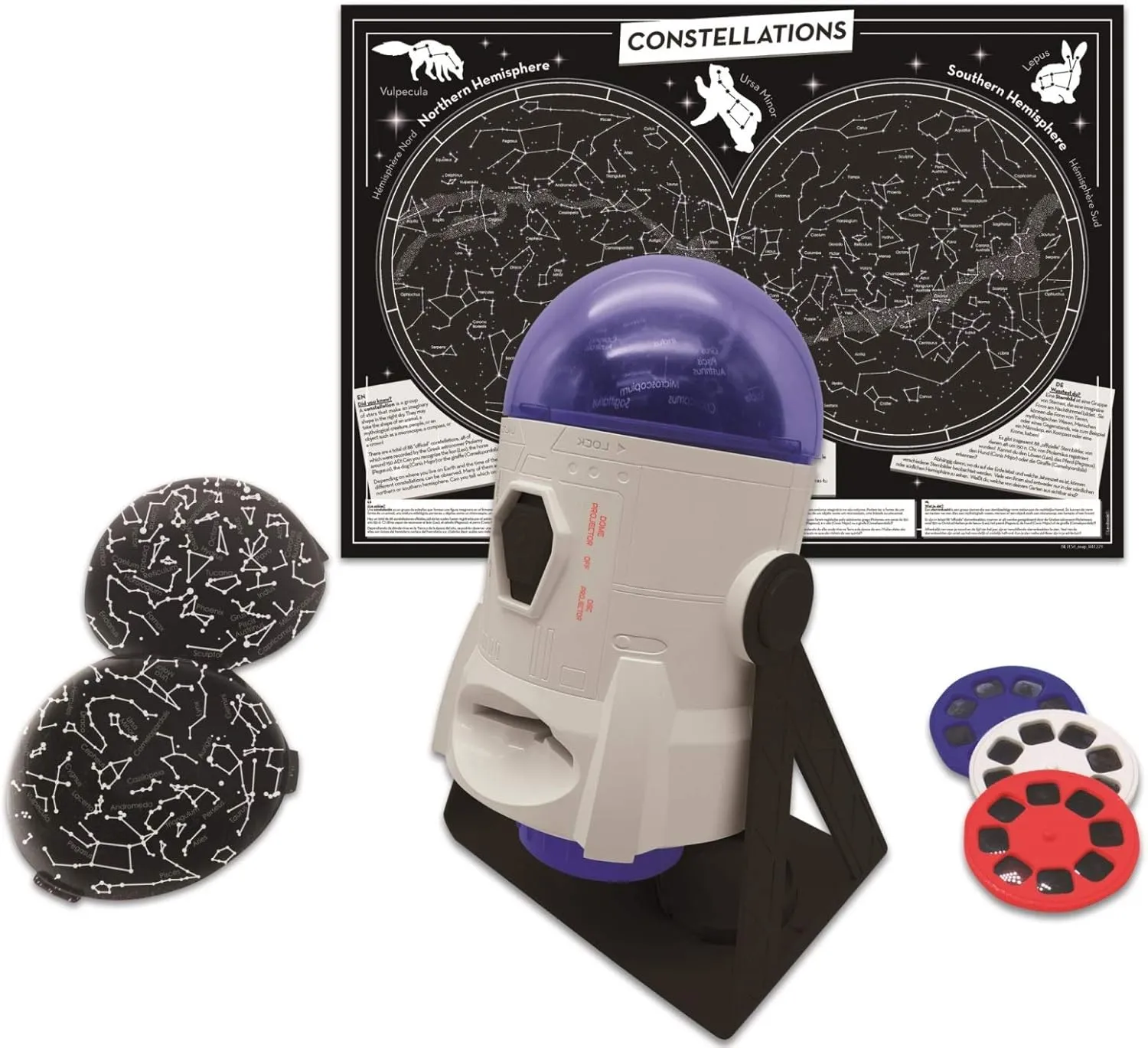 Lexibook, 2-in-1 Constellations and Images Planetarium Projector, 24 Images to Discover Space, 2 Constellation Domes, STEM, White/Blue, NLJ180