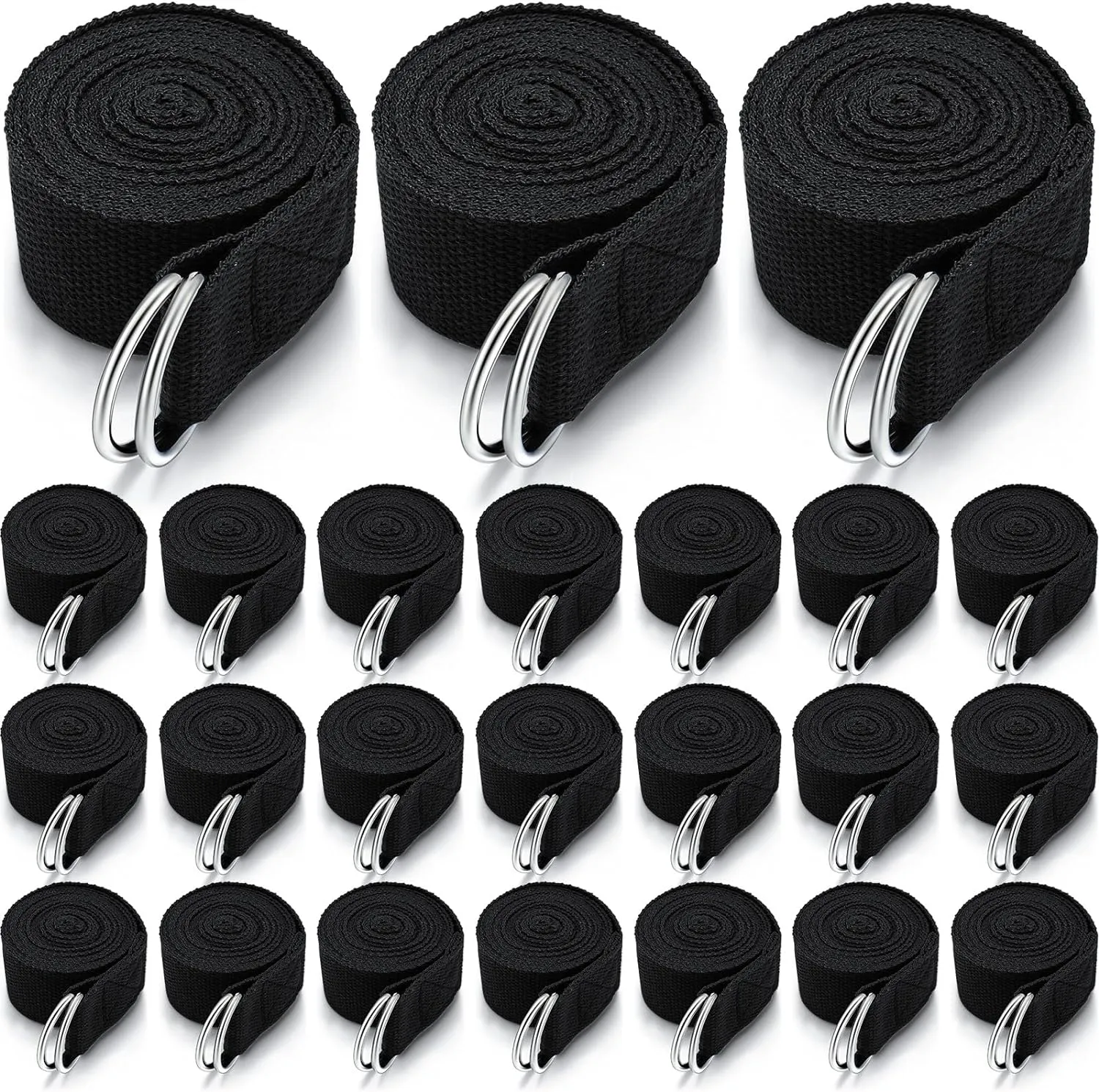 Leyndo 24 Pieces Yoga Strap Stretching Pilates Exercise Adjustable Straps 6 ft Non Elastic Yoga Belt with Adjustable D Ring Buckle for Pilates Gym Workouts Fitness