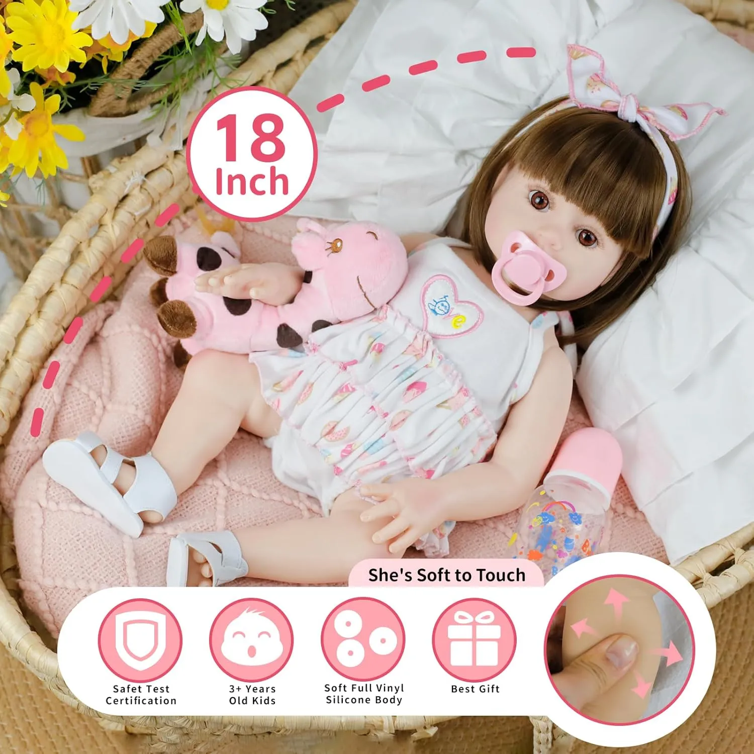 Lifelike Reborn Baby Dolls 18 Inch Realistic Newborn Baby Dolls Girl Handmade Real Life Toddler Dolls with Clothes for Kids Age 3 