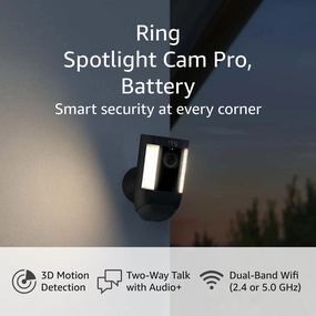 Like-New Ring Spotlight Cam Pro, Battery | 3D Motion Detection, Two-Way Talk with Audio , and Dual-Band Wifi (2022 release) - Black
