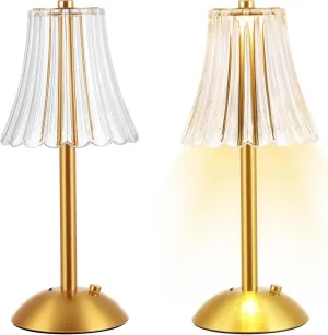 Liliful 2 Pcs LED Portable Cordless Gold Table Lamp Touch Battery Operated Rechargeable Desk Lamp 3 Color Dimmable for Bedroom Living Room Dining (Rose Style)