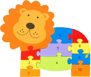Lion Number Puzzle - 11 Piece Wooden Animal Shaped Puzzle, Learn Numbers 1-10, Colorful Educational Toy, Toddlers & Kids Age 1 