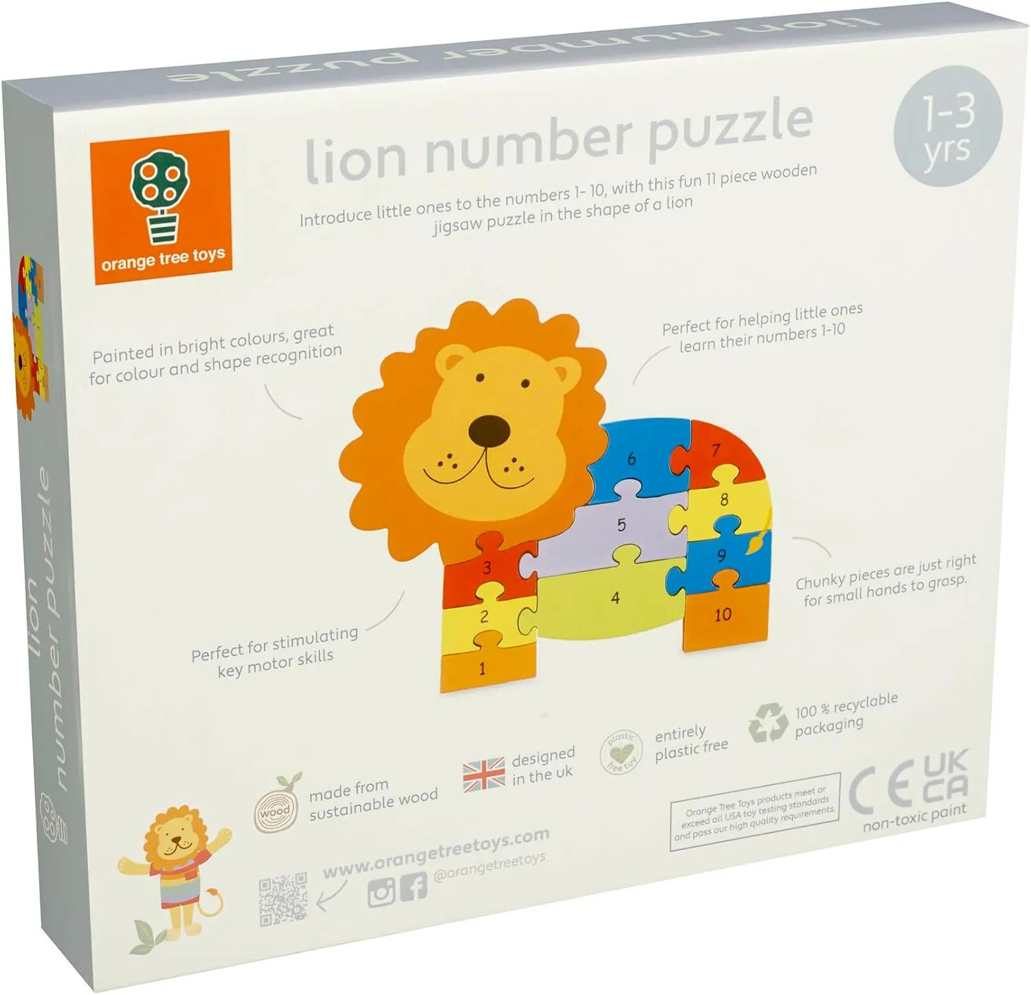 Lion Number Puzzle - 11 Piece Wooden Animal Shaped Puzzle, Learn Numbers 1-10, Colorful Educational Toy, Toddlers & Kids Age 1 