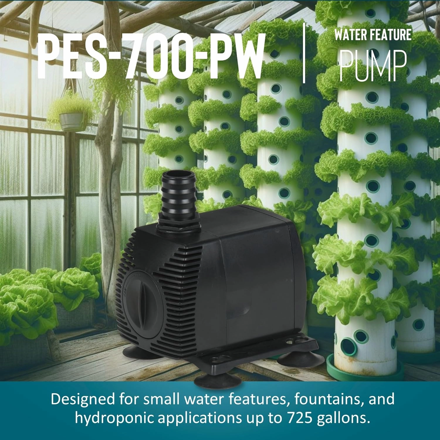 Little Giant PES-700-PW 115-Volt, 725 GPH Magnetic Drive Fountain/Pond Pump with 15-Ft. Cord, Black, 566720